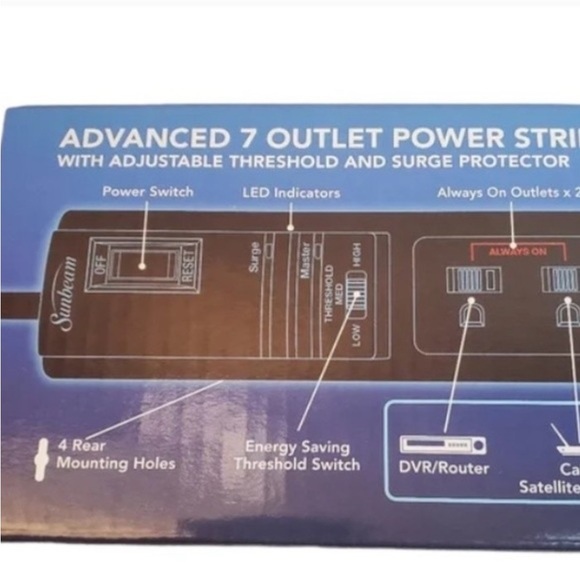 Sunbeam Powerstrip Advanced 7 Outlet Surge protection Computers, TVs office new - Picture 3 of 8